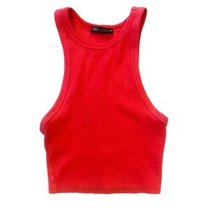 Zara Coral Ribbed Racerback Cropped Balletcore Tank Top Size M
